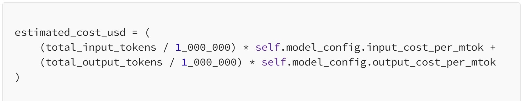 Estimated cost calculation