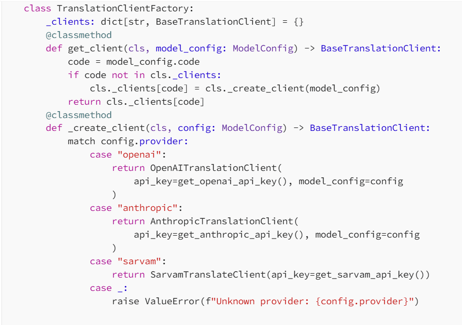 Translation client factory implementation